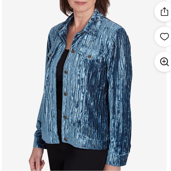 Alfred Dunner Women's Harvest Moon Crushed Velvet Button Jacket in Blue 1X - Picture 9 of 9